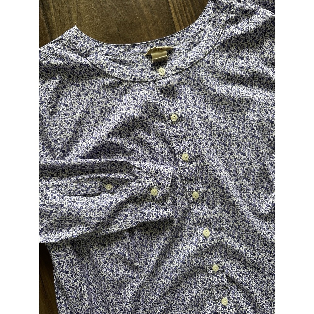 Duluth Trading Co Womens XL Purple Floral Ditsy Button Front Tunic Blouse 89813